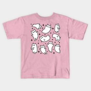 Cute Pastel Goth Kawaii Ghost Cats Pink Pattern Kids T-Shirt